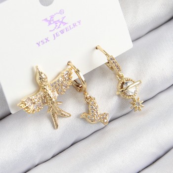 Pirinç Zirkon Taşlı 3'lü Kuş Model Gold Renk Kadın Küpe Pirinç Zirkon Taşlı 3'lü Kuş Model Gold Renk Kadın Küpe