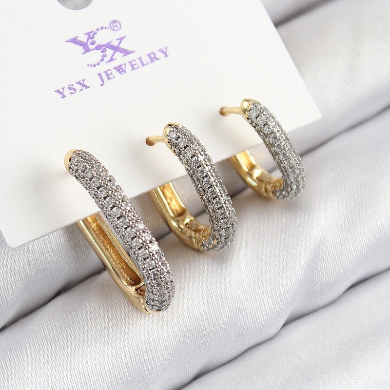 Pirinç Zirkon Taşlı 3'lü Oval Dikdörtgen Model Gold Ve Gümüş Renk Kadın Küpe Pirinç Zirkon Taşlı 3'lü Oval Dikdörtgen Model Gold Ve Gümüş Renk Kadın Küpe