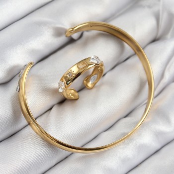 Pirinç Zirkon Taşlı Ayrık Model Gold Renk Bileklik Yüzük Set Pirinç Zirkon Taşlı Ayrık Model Gold Renk Bileklik Yüzük Set