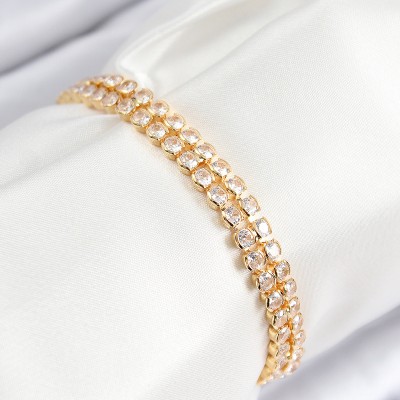 Pirinç Zirkon Taşlı Çift Sıra Model Gold Renk Asansörlü Kadın Bileklik Pirinç Zirkon Taşlı Çift Sıra Model Gold Renk Asansörlü Kadın Bileklik