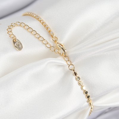 Pirinç Zirkon Taşlı Damla Model Ezme Zincir Gold Renk Kadın Bileklik