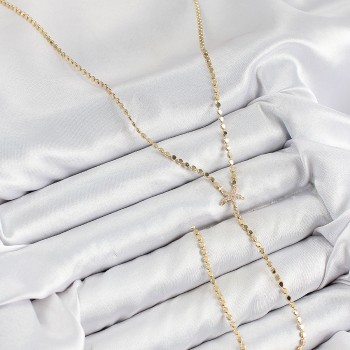 Pirinç Zirkon Taşlı Ezme Zincirli Deniz Yıldızı Model Gold Renk Y Kolye Pirinç Zirkon Taşlı Ezme Zincirli Deniz Yıldızı Model Gold Renk Y Kolye