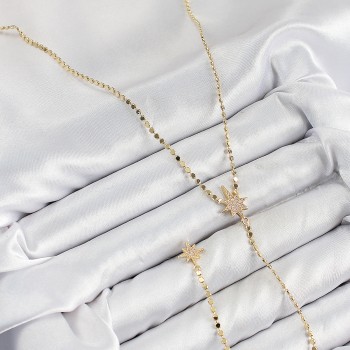 Pirinç Zirkon Taşlı Ezme Zincirli Kutup Yıldızı Model Gold Renk Y Kolye Pirinç Zirkon Taşlı Ezme Zincirli Kutup Yıldızı Model Gold Renk Y Kolye