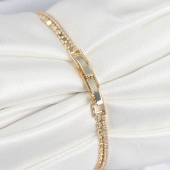Pirinç Zirkon Taşlı Ezme Zincirli Sıralı Model Gold Renk Kadın Bilekilk Pirinç Zirkon Taşlı Ezme Zincirli Sıralı Model Gold Renk Kadın Bilekilk