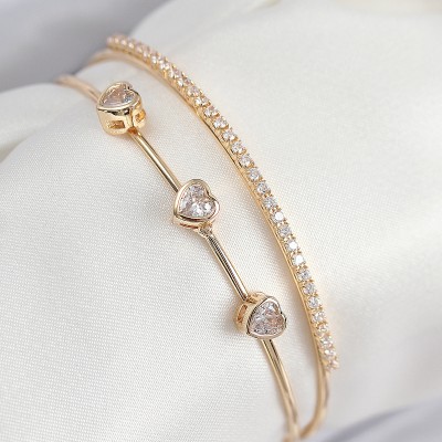 Pirinç Zirkon Taşlı Kalp Model Gold Renk Kadın Bileklik