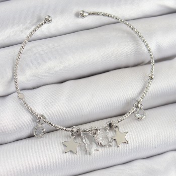 Pirinç Zirkon Taşlı Kelebek Ve Yıldız Model Gümüş Renk Charm Bileklik Pirinç Zirkon Taşlı Kelebek Ve Yıldız Model Gümüş Renk Charm Bileklik