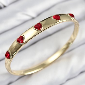 Pirinç Zirkon Taşlı Kırmızı Kalp Model Gold Renk Kadın Kelepçe Pirinç Zirkon Taşlı Kırmızı Kalp Model Gold Renk Kadın Kelepçe