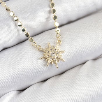 Pirinç Zirkon Taşlı Kutup Yıldızı Model Ezme Zincir Gold Renk Kadın Kolye