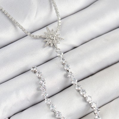 Pirinç Zirkon Taşlı Kutup Yıldızı Model Gold Renk Y Kolye