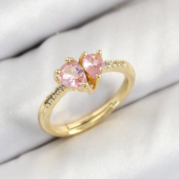 Pirinç Zirkon Taşlı Pembe Kalp Model Gold Renk Kadın Yüzük Pirinç Zirkon Taşlı Pembe Kalp Model Gold Renk Kadın Yüzük