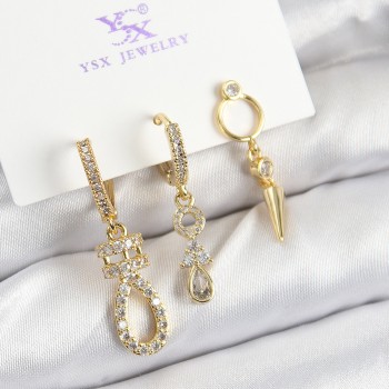 Pirinç Zİrkon Taşlı Sallantılı Model Gold Renk 3'lü Kadın Küpe Pirinç Zİrkon Taşlı Sallantılı Model Gold Renk 3'lü Kadın Küpe