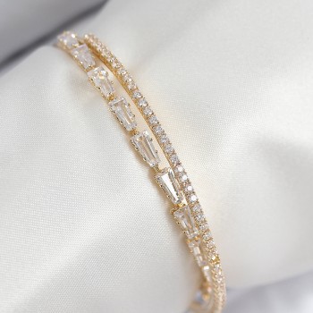 Pirinç Zirkon Taşlı Su Yolu Model Gold Renk Kadın Bileklik