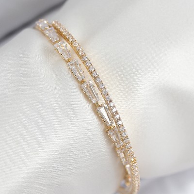 Pirinç Zirkon Taşlı Su Yolu Model Gold Renk Kadın Bileklik Pirinç Zirkon Taşlı Su Yolu Model Gold Renk Kadın Bileklik