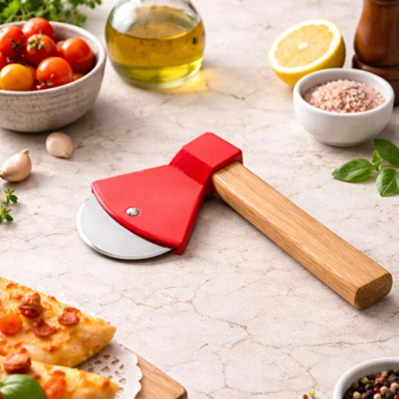 Pizza Kesici - Balta Tasarımlı - Ahşap Saplı - Paslanmaz Çelik Bıçaklı Pizza Kesici - Balta Tasarımlı - Ahşap Saplı - Paslanmaz Çelik Bıçaklı
