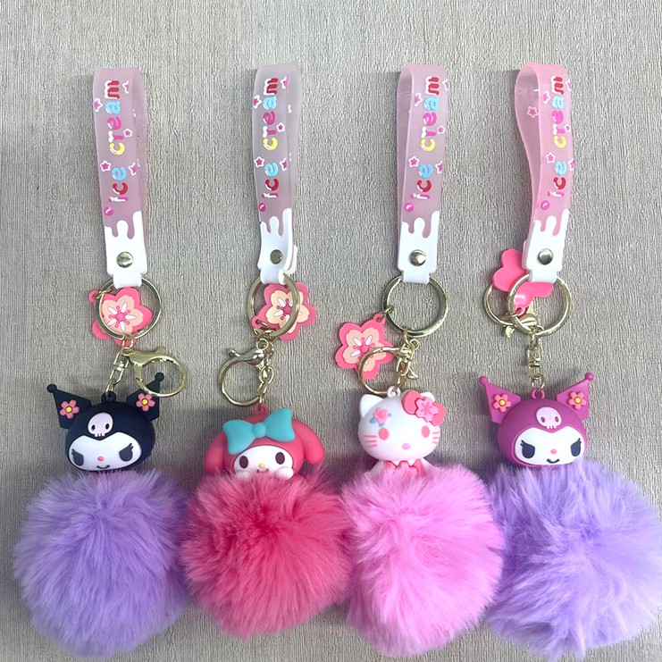 Ponponlu Kuromi Ve Hello Kitty Karışık Anahtarlık Ponponlu Kuromi Ve Hello Kitty Karışık Anahtarlık