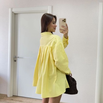 Poplin Kadın Yakalı Yandan Yırtmaçlı Arka Pens Detaylı Gömlek - Sarı Poplin Kadın Yakalı Yandan Yırtmaçlı Arka Pens Detaylı Gömlek - Sarı