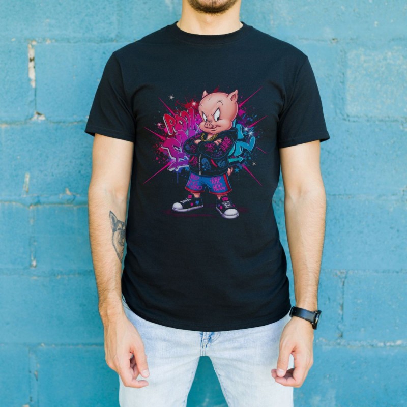 Porky Pig Graffiti Baskılı Unisex Siyah Oversize Tişört - 24/1 Penye Porky Pig Graffiti Baskılı Unisex Siyah Oversize Tişört - 24/1 Penye