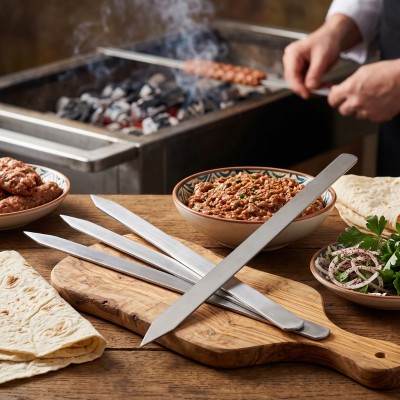 Profesyonel Adana Kebap Şişi - 60 cm - Yassı Metal - Mangal Ekipmanı