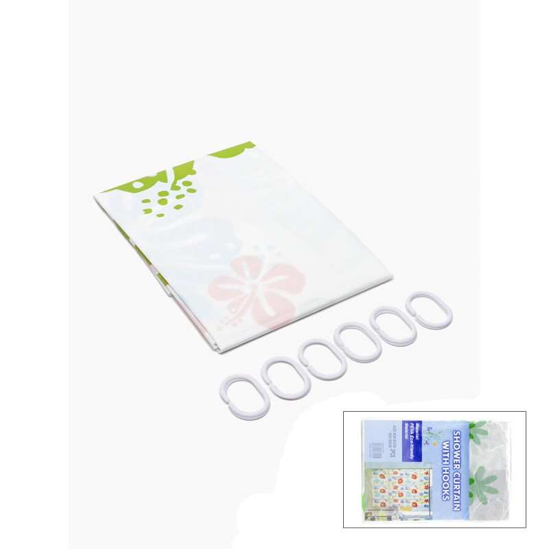 PVC Duş Perdesi - Çift Kanatlı - 12 Halkalı - 90x180 cm PVC Duş Perdesi - Çift Kanatlı - 12 Halkalı - 90x180 cm