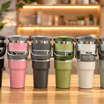 Renkli 700 ml Taşıma Kulplu Paslanmaz Çelik Termos Mug Bardak Renkli 700 ml Taşıma Kulplu Paslanmaz Çelik Termos Mug Bardak