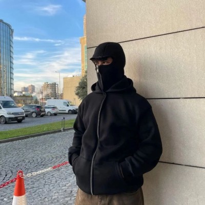 Samuray Ninja Çift Kapşonlu ZIP Fermuarlı Kanguru Çepli Tam Fermuarlı Hoodie Swetshirt - Siyah Samuray Ninja Çift Kapşonlu ZIP Fermuarlı Kanguru Çepli Tam Fermuarlı Hoodie Swetshirt - Siyah