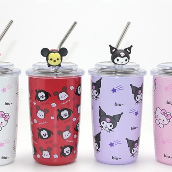 Sanrio Hello Kitty Ve Kuromi Figürlü Isı Muhafazalı Metal Pipetli Çelik Kupa Sanrio Hello Kitty Ve Kuromi Figürlü Isı Muhafazalı Metal Pipetli Çelik Kupa