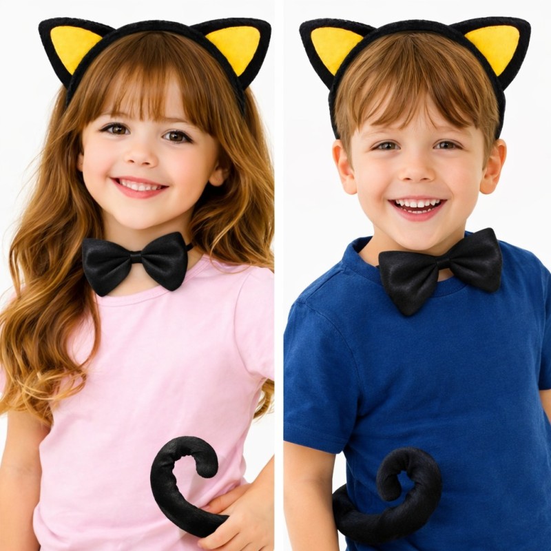 Sarı Kulaklı Kedi Kostüm Seti – Taç, Papyon, Kuyruk Sarı Kulaklı Kedi Kostüm Seti – Taç, Papyon, Kuyruk