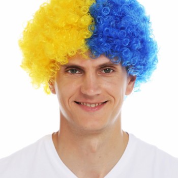 Sarı Lacivert Kıvırcık Afro Bonus Taraftar Peruğu Sarı Lacivert Kıvırcık Afro Bonus Taraftar Peruğu