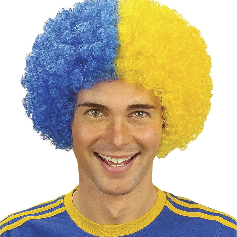 Sarı Lacivert Kıvırcık Afro Bonus Taraftar Peruğu Sarı Lacivert Kıvırcık Afro Bonus Taraftar Peruğu