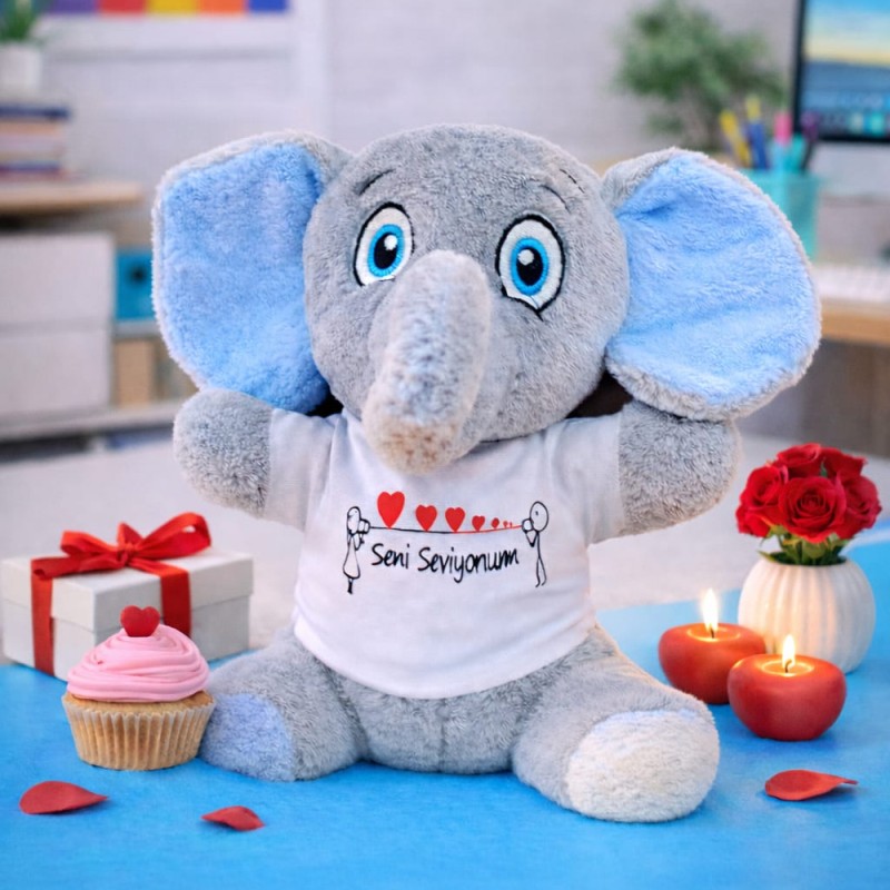 Seni Seviyorum Tişörtlü Peluş Fil Seni Seviyorum Tişörtlü Peluş Fil