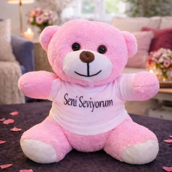 Seni Seviyorum Tişörtlü Pembe Peluş Ayıcık Seni Seviyorum Tişörtlü Pembe Peluş Ayıcık
