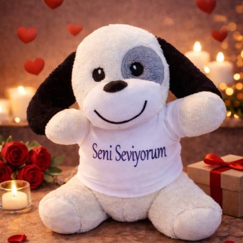 Seni Seviyorum Tişörtlü Sevimli Benekli Peluş Köpek Seni Seviyorum Tişörtlü Sevimli Benekli Peluş Köpek