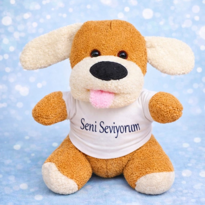 Seni Seviyorum Tişörtlü Sevimli Peluş Köpek Seni Seviyorum Tişörtlü Sevimli Peluş Köpek