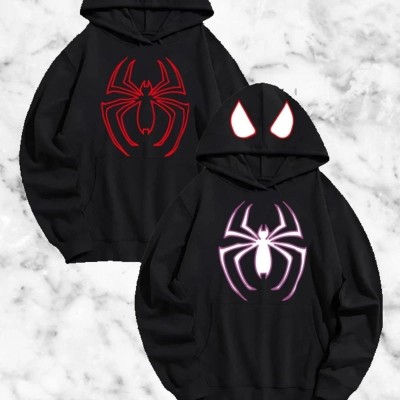 Sevgili Çift Kombini Örümcek Baskılı Kapüşonlu Sweatshirt Hoodie - Siyah Sevgili Çift Kombini Örümcek Baskılı Kapüşonlu Sweatshirt Hoodie - Siyah