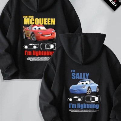 Sevgililer Günü Araba Temalı Baskılı Oversize Kapüşonlu Sweatshirt Hoodie - Siyah