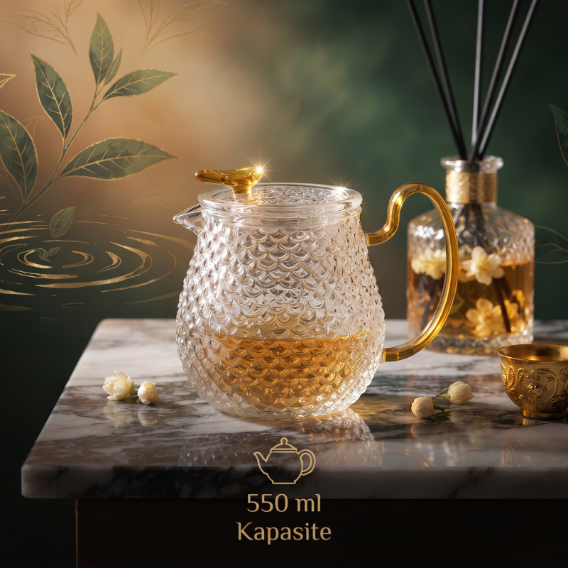 Şık Tasarımlı Cam Demlik - 550 ml - Borosilikat Cam Şık Tasarımlı Cam Demlik - 550 ml - Borosilikat Cam