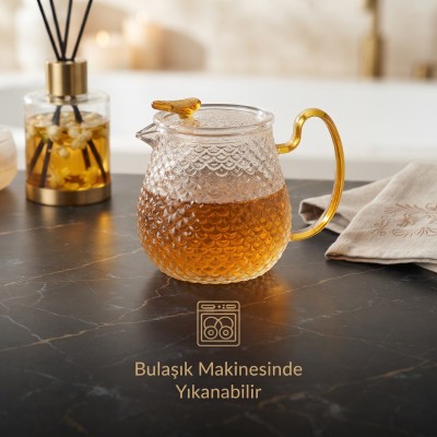 Şık Tasarımlı Cam Demlik - 550 ml - Borosilikat Cam Şık Tasarımlı Cam Demlik - 550 ml - Borosilikat Cam