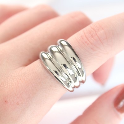 Silver Renk Ayarlanabilir Çizgili Bombe Yüzük Silver Renk Ayarlanabilir Çizgili Bombe Yüzük