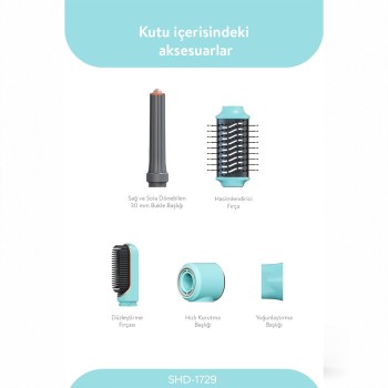 Sinbo Air Brush Saç Şekillendirme Cihazı - 5 Başlıklı - Mavi Renk 
