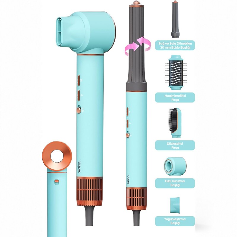 Sinbo Air Brush Saç Şekillendirme Cihazı - 5 Başlıklı - Mavi Renk 