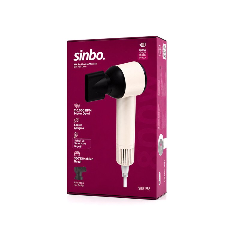 Sinbo Saç Kurutma Makinesi - Pembe Renk - 3 Kademeli Hız ve Sıcaklık 