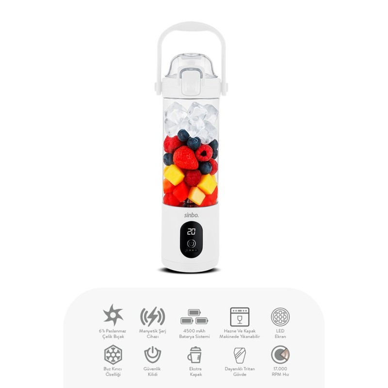 Sinbo Şarjlı Smoothie Blender - Taşınabilir - 700 ml Kapasite Sinbo Şarjlı Smoothie Blender - Taşınabilir - 700 ml Kapasite