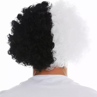 Siyah Beyaz Kıvırcık Afro Bonus Taraftar Peruğu Siyah Beyaz Kıvırcık Afro Bonus Taraftar Peruğu