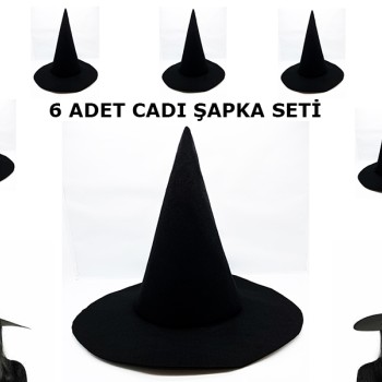 Siyah Cadı Şapkası Keçe Yetişkin Boy 6 Adet Siyah Cadı Şapkası Keçe Yetişkin Boy 6 Adet