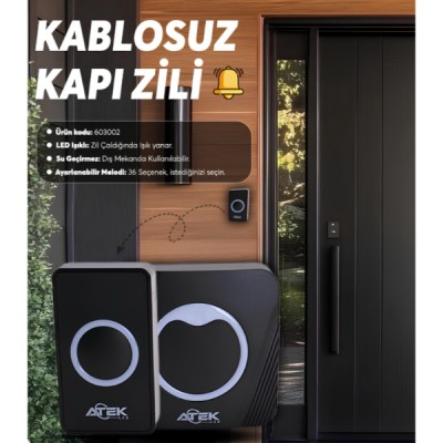 Siyah Kablosuz Su Geçirmez Kapı Zili Siyah Kablosuz Su Geçirmez Kapı Zili