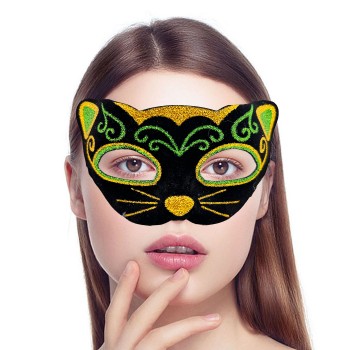 Siyah Kadife Sarı Yeşil Simli Kedi Maskesi Siyah Kadife Sarı Yeşil Simli Kedi Maskesi