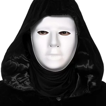 Siyah Kapüşonlu 120 cm Pelerin ve Beyaz Boyanabilir Tam Yüz Maske Siyah Kapüşonlu 120 cm Pelerin ve Beyaz Boyanabilir Tam Yüz Maske
