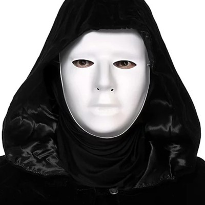 Siyah Kapüşonlu 120 cm Pelerin ve Beyaz Boyanabilir Tam Yüz Maske Siyah Kapüşonlu 120 cm Pelerin ve Beyaz Boyanabilir Tam Yüz Maske