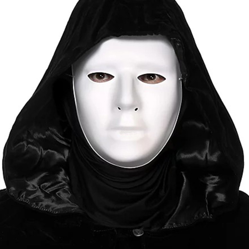 Siyah Kapüşonlu 120 cm Pelerin ve Beyaz Boyanabilir Tam Yüz Maske Siyah Kapüşonlu 120 cm Pelerin ve Beyaz Boyanabilir Tam Yüz Maske