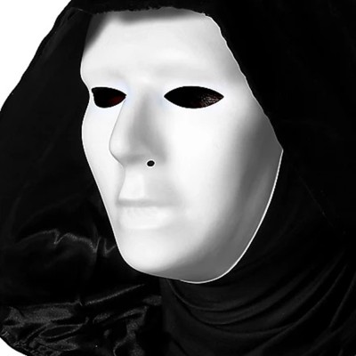 Siyah Kapüşonlu 120 cm Pelerin ve Beyaz Boyanabilir Tam Yüz Maske Siyah Kapüşonlu 120 cm Pelerin ve Beyaz Boyanabilir Tam Yüz Maske